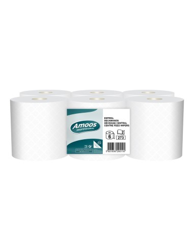 PAPEL SECAMANOS AMOOS INDUSTRIAL 2 CAPAS 32G/M2 BL.90MT.PAQ 6 ROLLOS