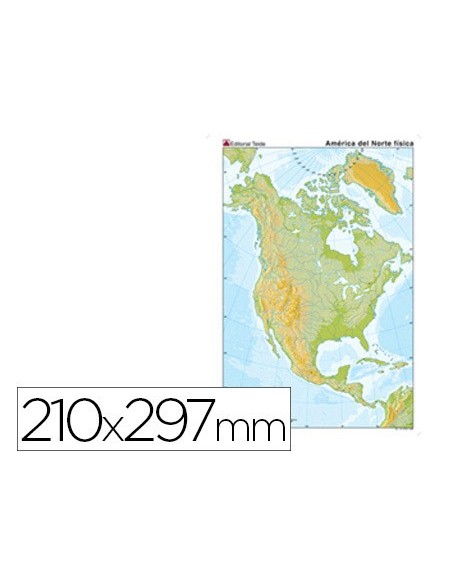 MAPA MUDO COLOR DIN A4 AMERICA NORTE FISICO