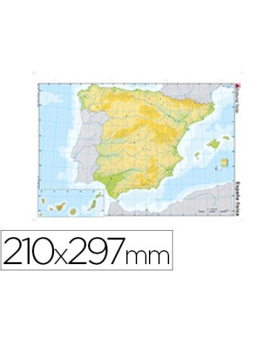 MAPA MUDO COLOR DIN A4 ESPAÑA FISICO