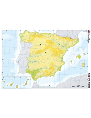 MAPA MUDO COLOR DIN A4 ESPAÑA FISICO