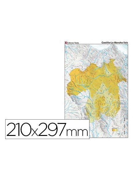 MAPA MUDO COLOR DIN A4 CASTILLA-LA MANCHA FISICO