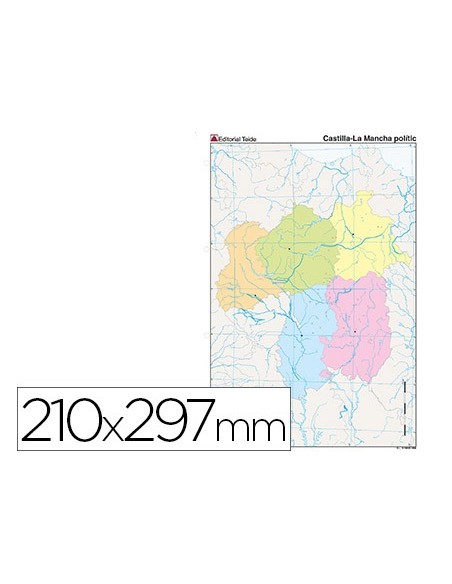 MAPA MUDO COLOR DIN A4 CASTILLA-LA MANCHA POLITICO