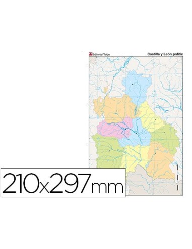 MAPA MUDO COLOR DIN A4 CASTILLA-LEON POLITICO