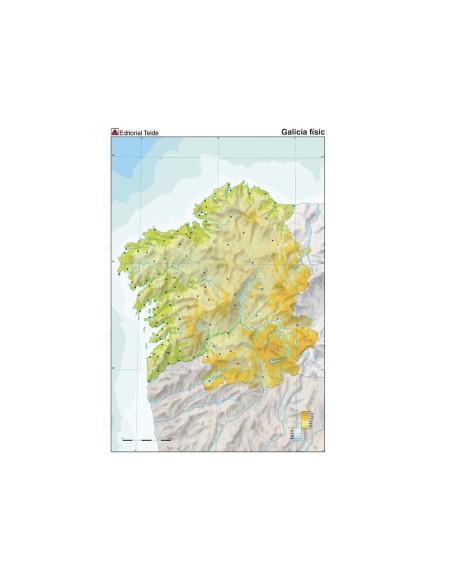 MAPA MUDO COLOR DIN A4 GALICIA FISICO
