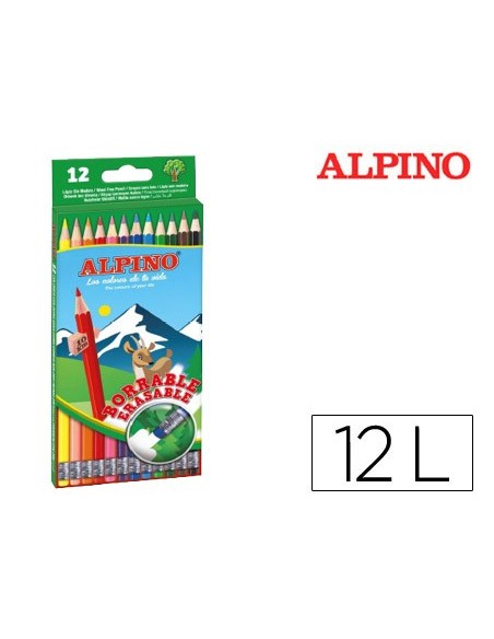 LAPICES COLORES ALPINO BORRABLE GOMA C.12 SURT.