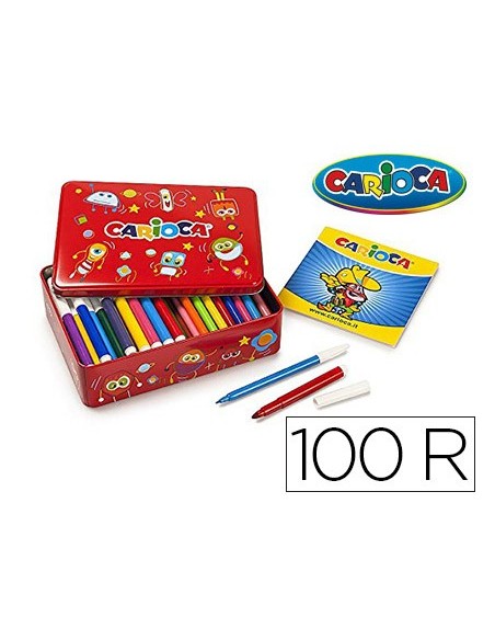 ROTULADOR CARIOCA KIT CAJA METALICA 100U.SURTIDAS + ALBUM COLOREAR