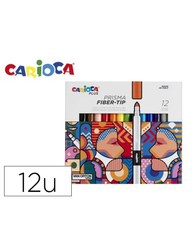 ROTULADOR CARIOCA PLUS PRISMA FIBER-TIP FIBRA CAJA 12 UD.SURT.
