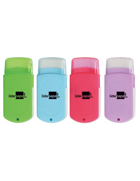 GOMA LIDERPAPEL RECTANGULAR SACAPUNTAS 2 USOS CEPILLO SURT.