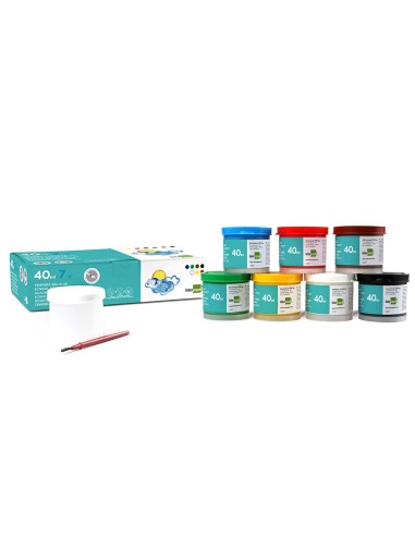 TEMPERA LIDERPAPEL ESCOLAR 40 ML 7 COLORES SURTIDOS + PINCEL