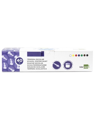 TEMPERA LIDERPAPEL ESCOLAR 40 ML 7 COLORES SURTIDOS + PINCEL