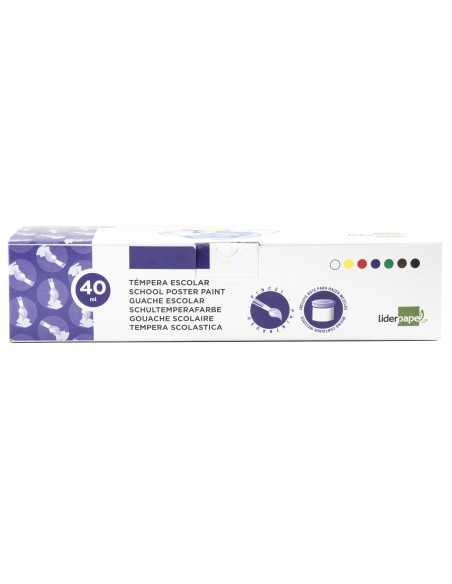 TEMPERA LIDERPAPEL ESCOLAR 40 ML 7 COLORES SURTIDOS + PINCEL