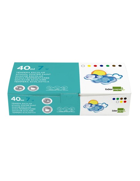 TEMPERA LIDERPAPEL ESCOLAR 40 ML 7 COLORES SURTIDOS + PINCEL