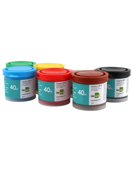 TEMPERA LIDERPAPEL ESCOLAR 40 ML 7 COLORES SURTIDOS + PINCEL