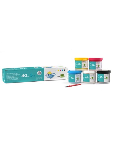 TEMPERA LIDERPAPEL ESCOLAR 40 ML 5 COLORES SURTIDOS + PINCEL