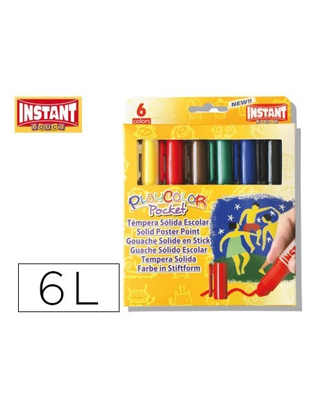 TEMPERA SOLIDA EN BARRA INSTANT POCKET ESCOLAR CAJA 6 COL.SURTIDOS