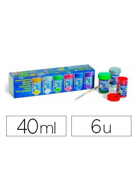 TEMPERA PELIKAN GLITTER 20 ML 942/20S CAJA 6 SURT.+ PINCEL