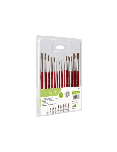 PINCELES ACUARELA  VIROLA CROMADA PELO ENGOMADO 14 UD.SURTIDAS