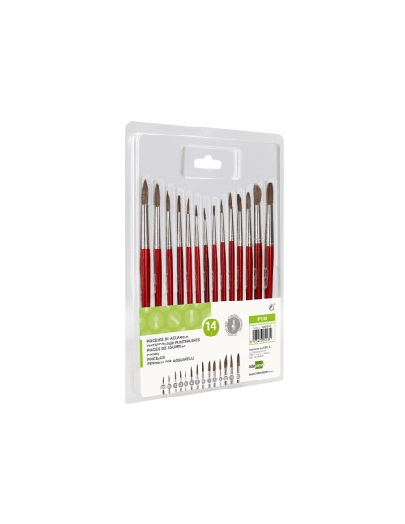 PINCELES ACUARELA  VIROLA CROMADA PELO ENGOMADO 14 UD.SURTIDAS