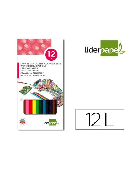 LAPICES DE COLORES ACUARELABLES LIDERPAPEL CAJA DE 12 COLORES LC09