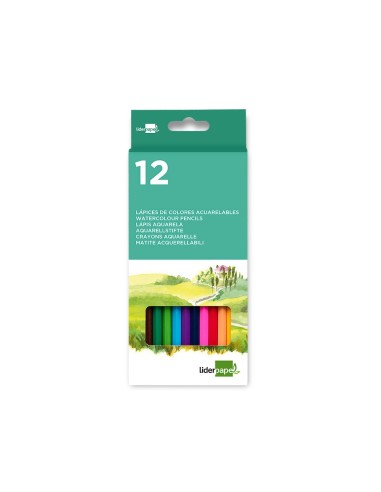 LAPICES DE COLORES ACUARELABLES LIDERPAPEL CAJA DE 12 COLORES LC09