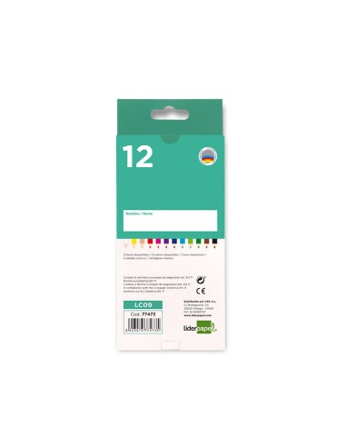 LAPICES DE COLORES ACUARELABLES LIDERPAPEL CAJA DE 12 COLORES LC09