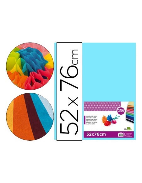 PAPEL SEDA CELESTE 52X76 CM 18 GR PAQUETE 25 H.