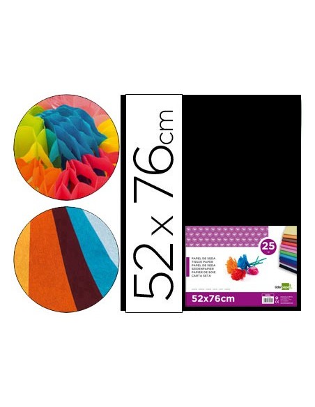 PAPEL SEDA NEGRO 52X76 CM 18 GR PAQUETE 25 H.