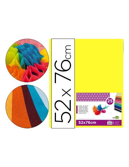 PAPEL SEDA AMARILLO 52X76 CM 18 GR PAQUETE 25 H.