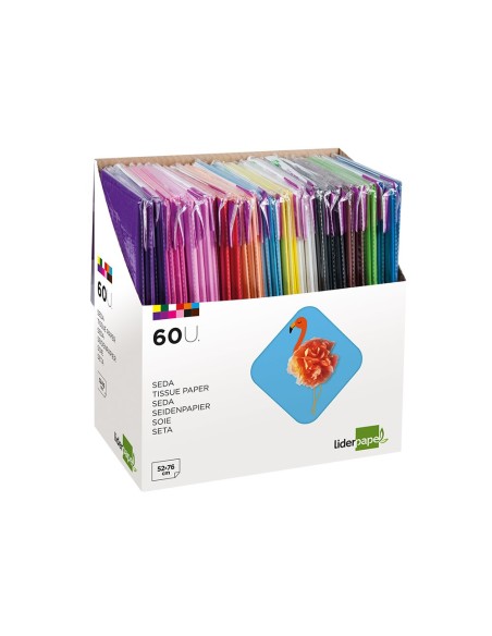 PAPEL SEDA LIDERPAPEL 52X76 CM EXPOSITOR 60 BOLSAS DE 5 HOJAS12 COLOR