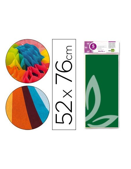 PAPEL SEDA LIDERPAPEL VERDE OSCURO 52X76CM 18 GR/M2 BOLSA DE 5 HOJAS