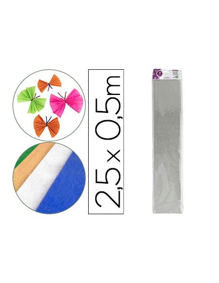 PAPEL CRESPON 0.50 X 2.50 MT METALIZADO PLATA ENCELOFANADO