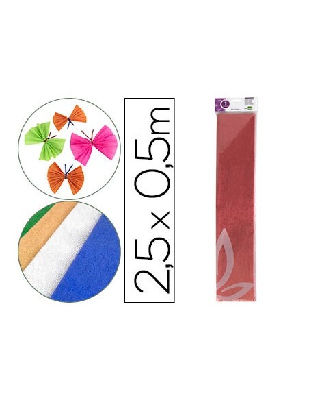 PAPEL CRESPON 0.50 X 2.50 MT METALIZADO ROJO ENCELOFANADO
