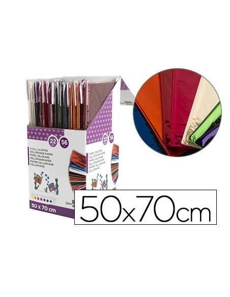 PAPEL CELOFAN LIDERPAPEL 50X70 EXPOSITOR 56 BOLSAS 5 H.8 COL.SURT.