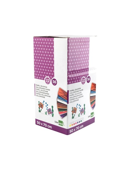 PAPEL CELOFAN LIDERPAPEL 50X70 EXPOSITOR 56 BOLSAS 5 H.8 COL.SURT.