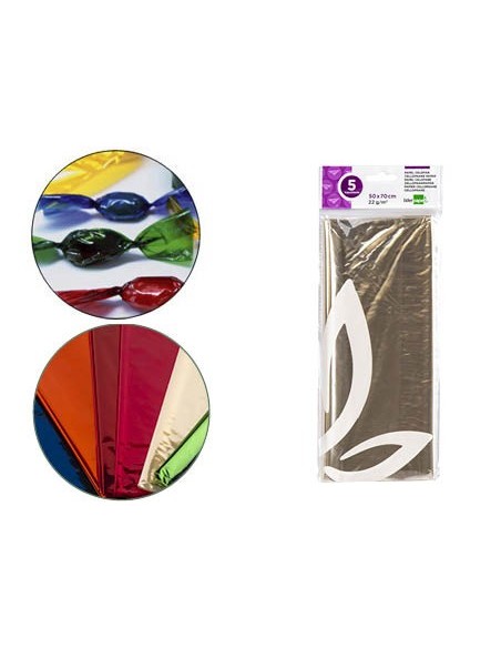 PAPEL CELOFAN LIDERPAPEL 50X70 CM 22G/M2 BOLSA DE 5 H.TRANSPARENTE