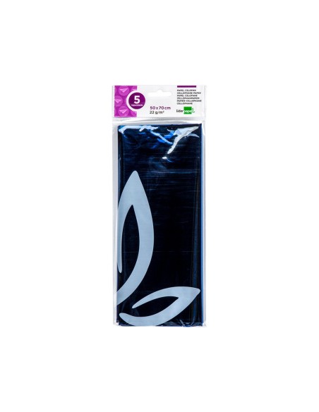 PAPEL CELOFAN LIDERPAPEL 50X70 CM 22G/M2 BOLSA DE 5 HOJAS AZUL