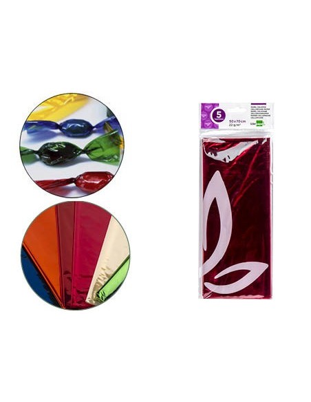 PAPEL CELOFAN LIDERPAPEL 50X70 CM 22G/M2 BOLSA DE 5 HOJAS ROSA