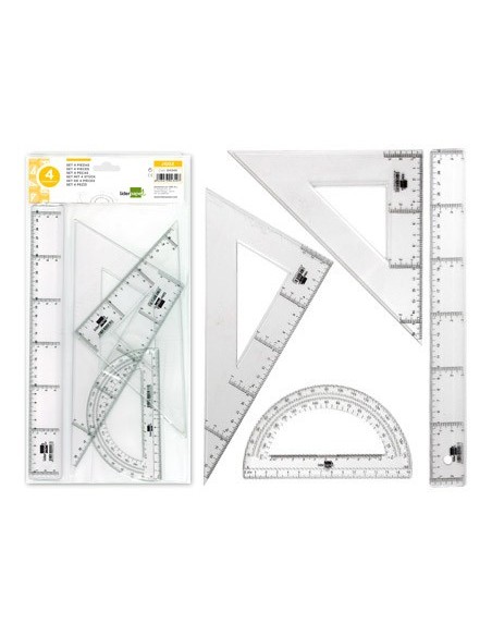 JUEGO ESCUADRA Y CARTABON 25CM REGLA 30CM Y SEMICIRCULO 15CM EN PETAC
