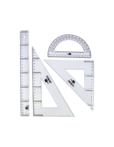 JUEGO ESCUADRA Y CARTABON 25CM REGLA 30CM Y SEMICIRCULO 15CM EN PETAC