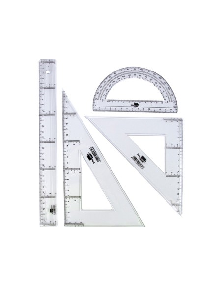 JUEGO ESCUADRA Y CARTABON 25CM REGLA 30CM Y SEMICIRCULO 15CM EN PETAC