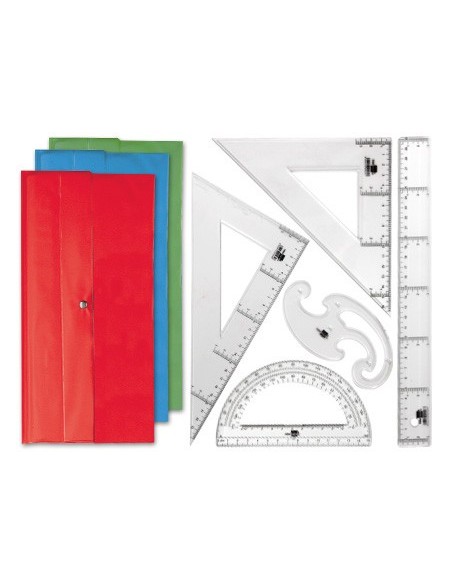 JUEGO ESCUADRA Y CARTABON 25CMREGLA 30CM SEMICIRCULO 15CM Y PLANTILLA