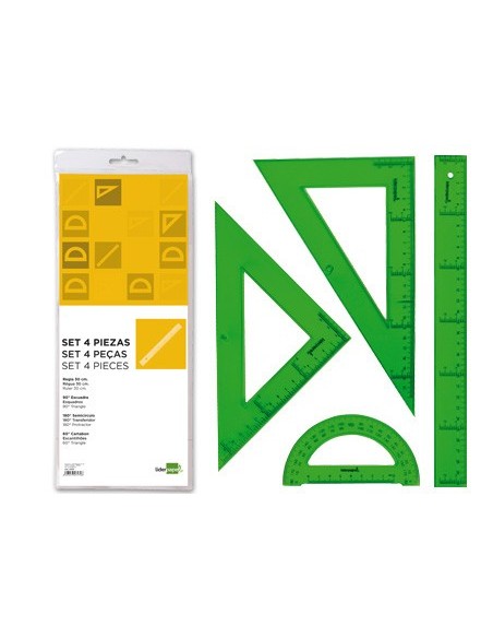 JUEGO ESCUADRA CARTABON REGLA 30 CMS Y SEMICIRCULO EN PETACALIDERPAPE