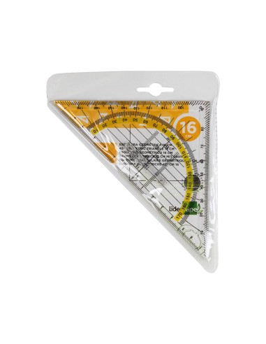 ESCUADRA LIDERPAPEL GEOMETRIA 16 CM PLASTICO CRISTAL AGARRADERA FIJA