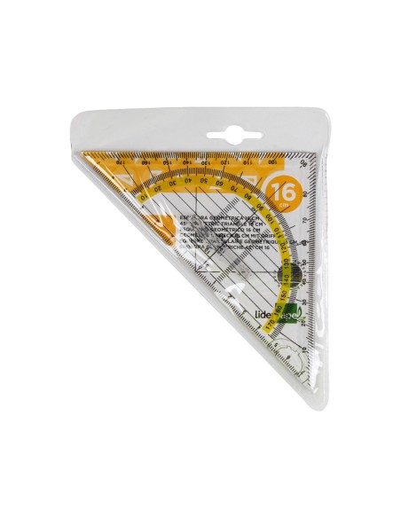 ESCUADRA LIDERPAPEL GEOMETRIA 16 CM PLASTICO CRISTAL AGARRADERA FIJA