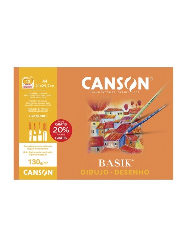 PAPEL DIBUJO BASIK DIN A4 SIN RECUADRO 130 GRAMOS EN MINIPACKS 10 H.