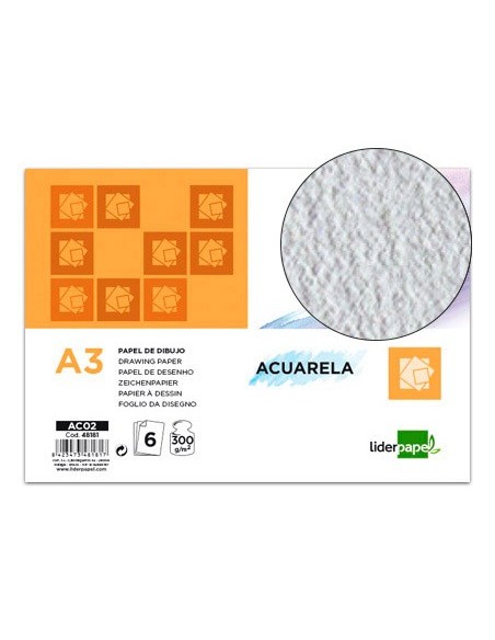 PAPEL ACUARELA DIN A3 300 GR- PACK 6 H.