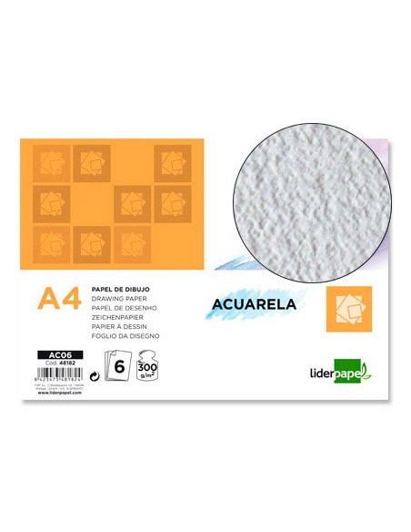 PAPEL ACUARELA DIN A4 300 GR- PACK 6 H.