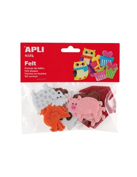 FIGURA DE FIELTRO APLI CON FORMA DE ANIMALES BOLSA DE 18 UNIDADES