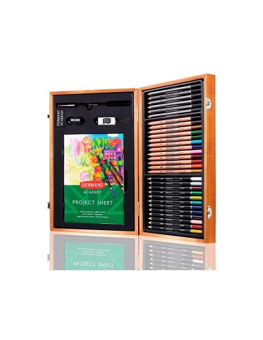 ESTUCHE PINTURA DERWENT ACADEMY MADERA LAPICES 35 PIEZAS