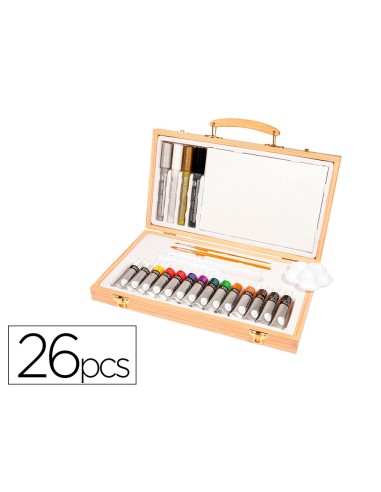 MALETIN PINTURAS ACRILICAS DALER ROWNEY MADERA 26 PIEZAS 334X204X50MM
